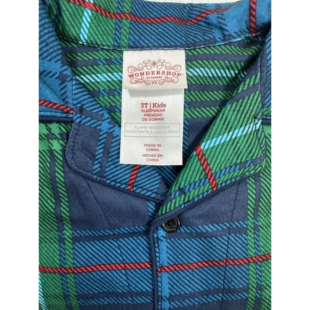 Wondershop Toddler Holiday Tartan Plaid Flannel Family Pajama Set Blue Size 3T